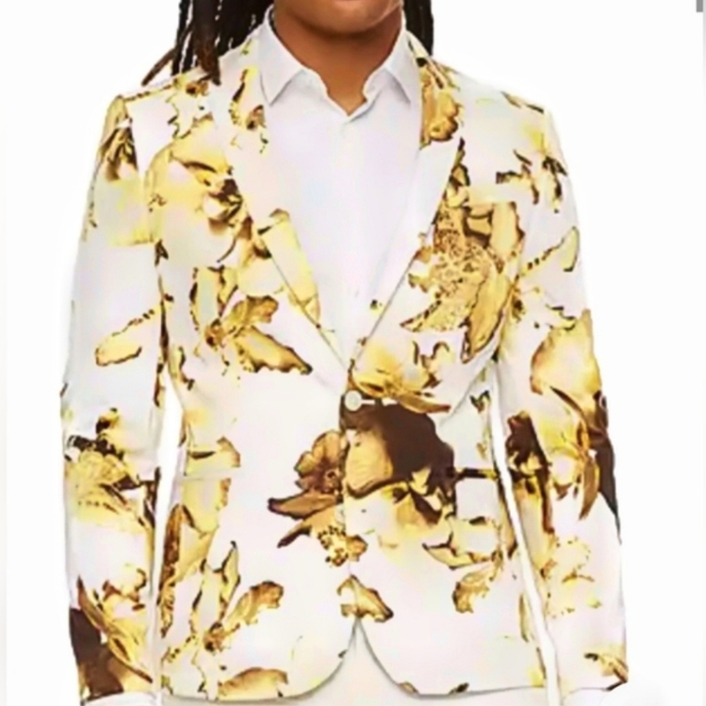 J. Ferrar Gold and White Floral Blazer (42R)